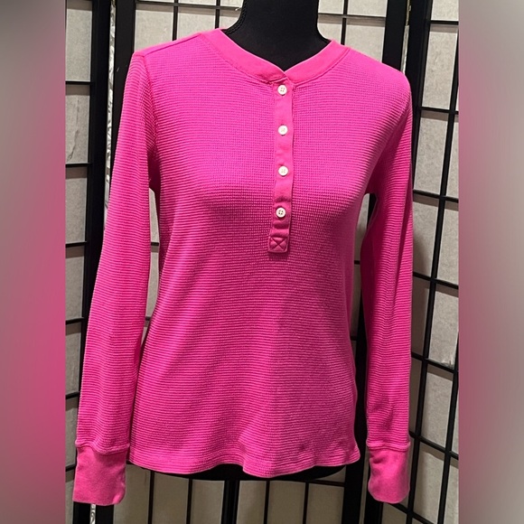 J. Crew Tops - J CREW WOMEN WAFFLE KNIT HENLEY PINK LONG SLEEVE TOP, SIZE S